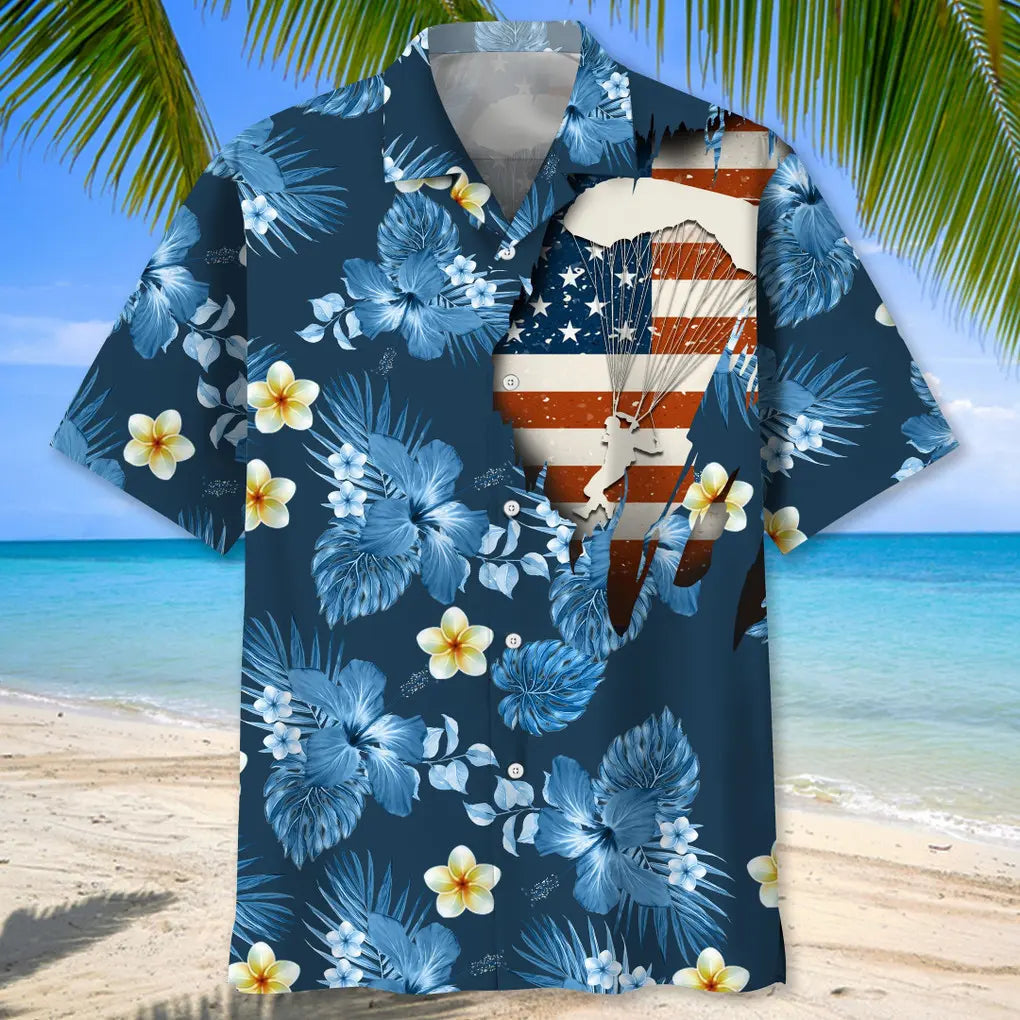 Skydiving Usa Blue Tropical Hawaiian Shirt