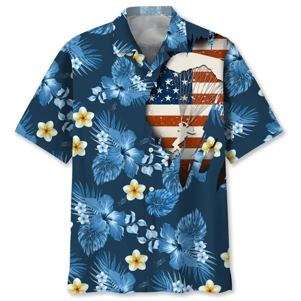 Hawaiian Shirt / Adults / S Skydiving Usa Blue Tropical Hawaiian Shirt