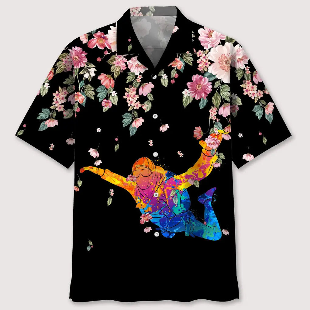 Hawaiian Shirt / Adults / S Skydiving Watercolors Flower Hawaiian Shirt