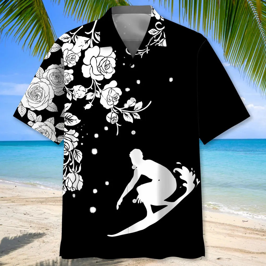 Surfing Rose Hawaiian Shirt
