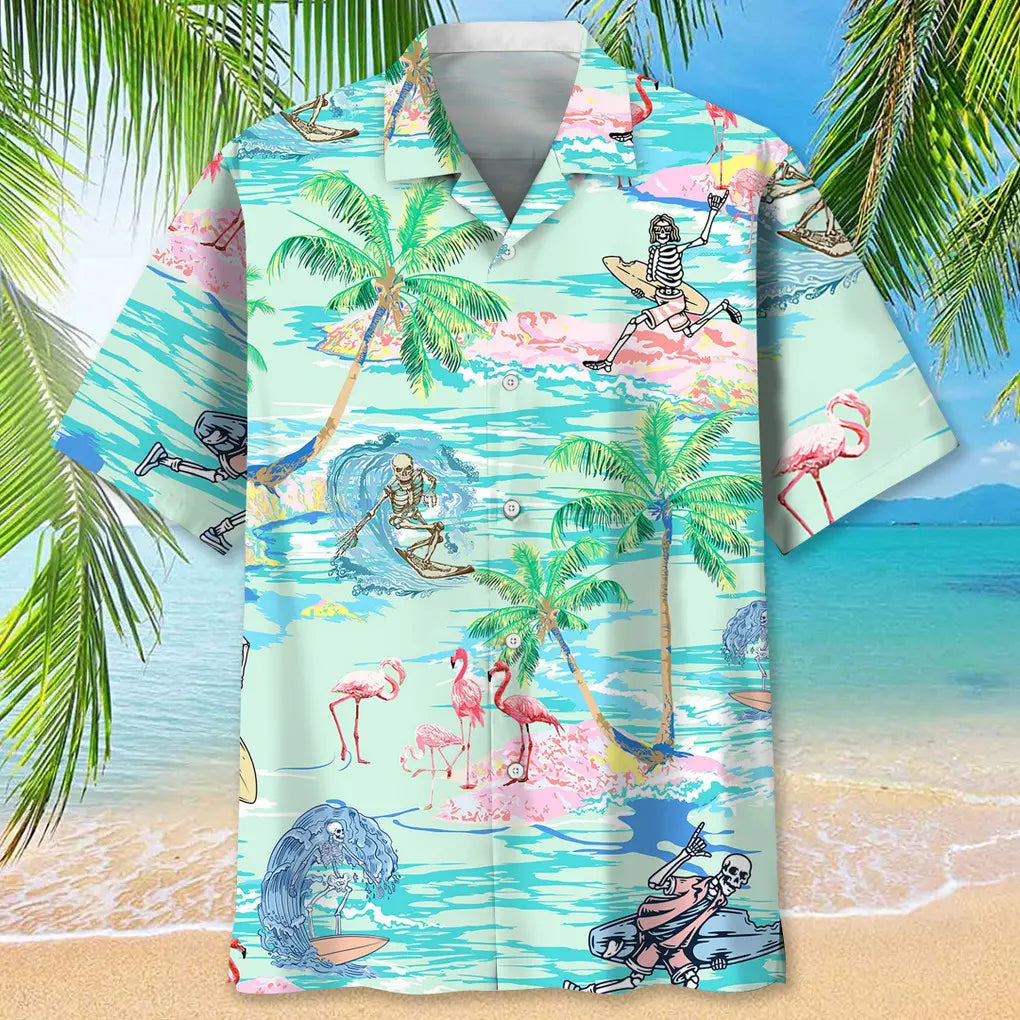 Surfing Tropical Skull Hawaiian Shirt