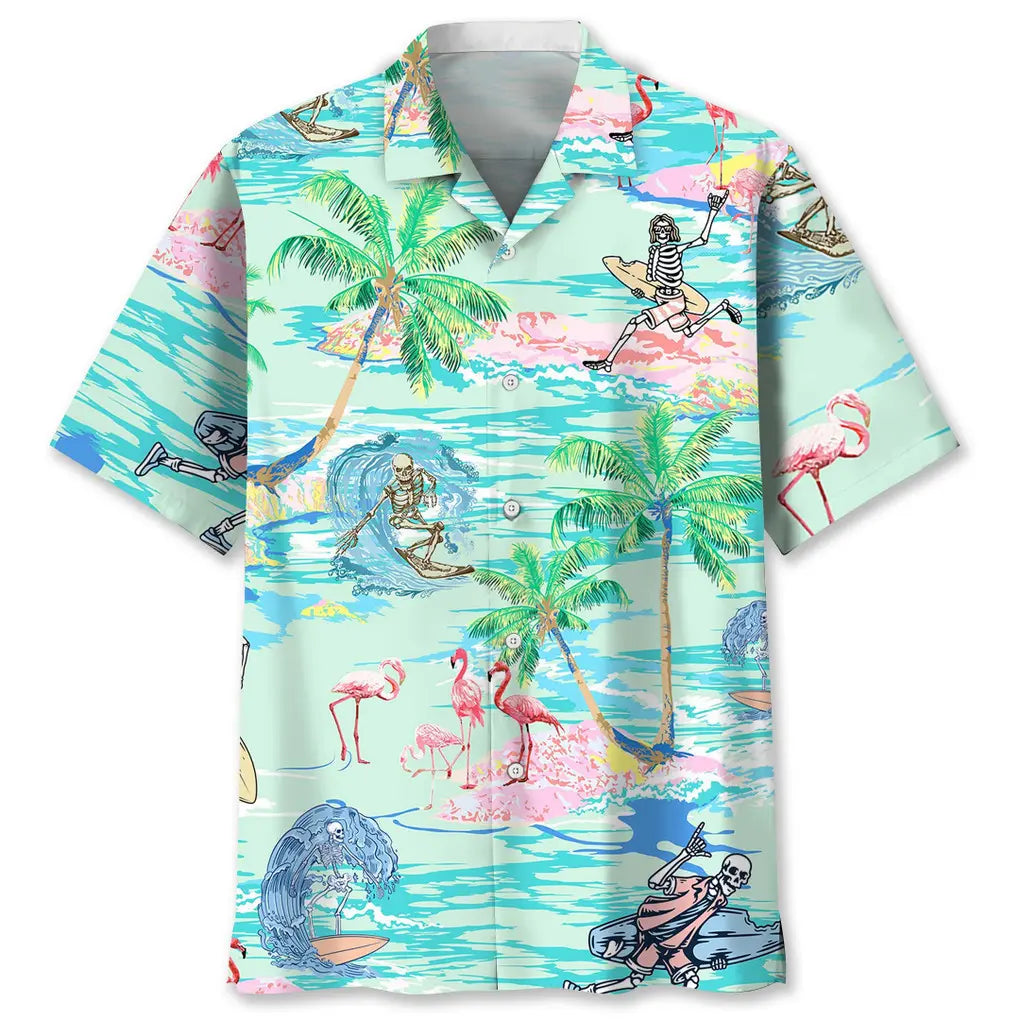 Hawaiian Shirt / Adults / S Surfing Tropical Skull Hawaiian Shirt
