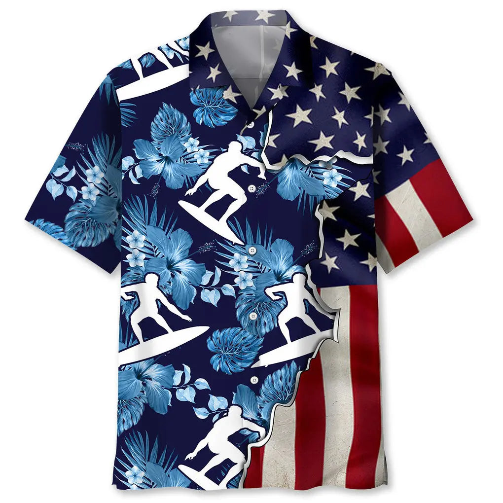 Hawaiian Shirt / Adults / S Surfing Tropical Us Flag Hawaiian Shirt