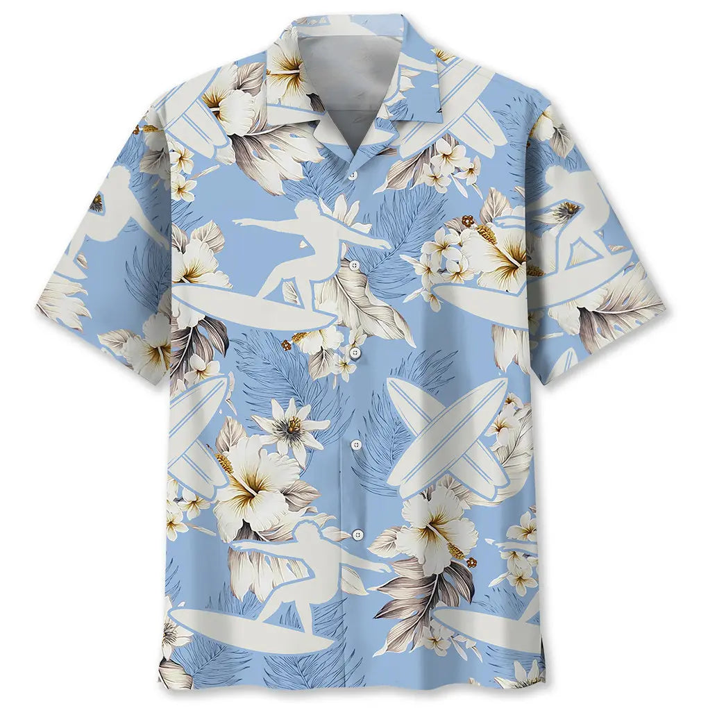 Hawaiian Shirt / Adults / S Surfing White Flower Hawaiian Shirt