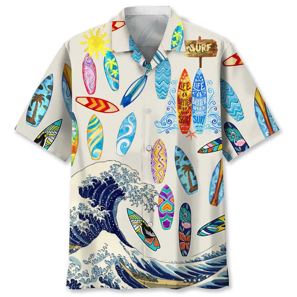 Hawaiian Shirt / Adults / S Surfing White Lovers Hawaiian Shirt