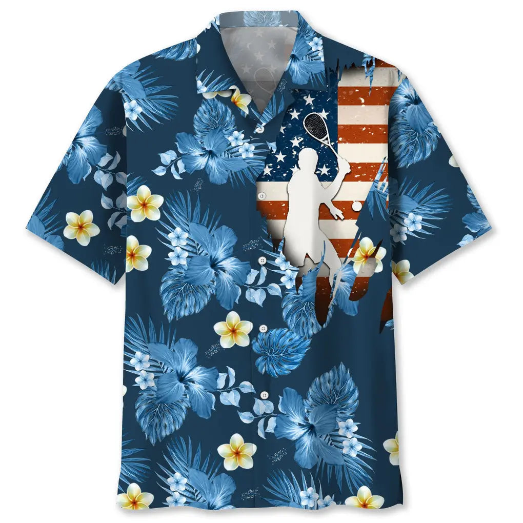 Hawaiian Shirt / Adults / S Tennis Usa Blue Tropical Hawaiian Shirt
