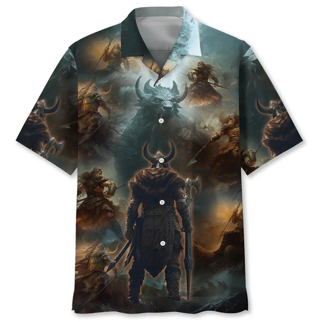 Hawaiian Shirt / Adults / S The Monster And Viking Warrior Hawaiian Shirt
