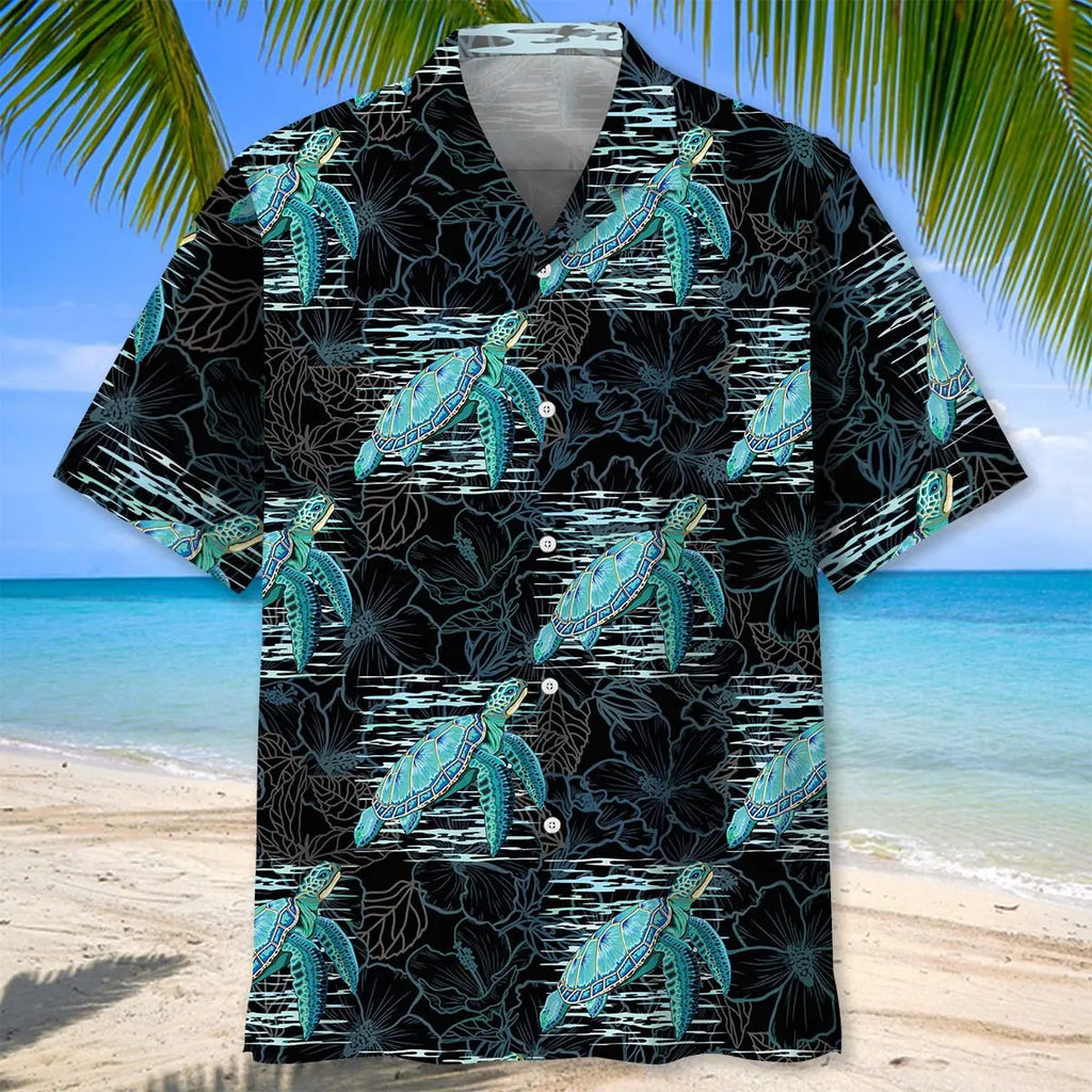 Tropical Hibiscus Turtle Hawaiian Shirt