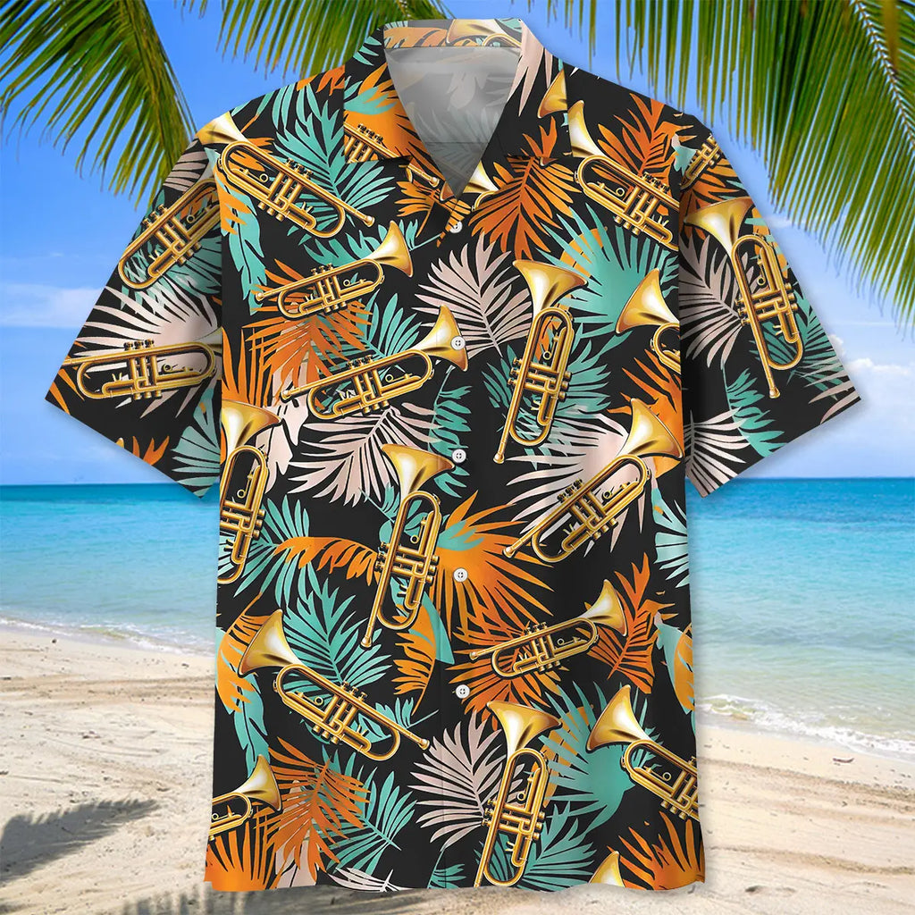 Tropical Orange Trumpet Hawaiian Shirt
