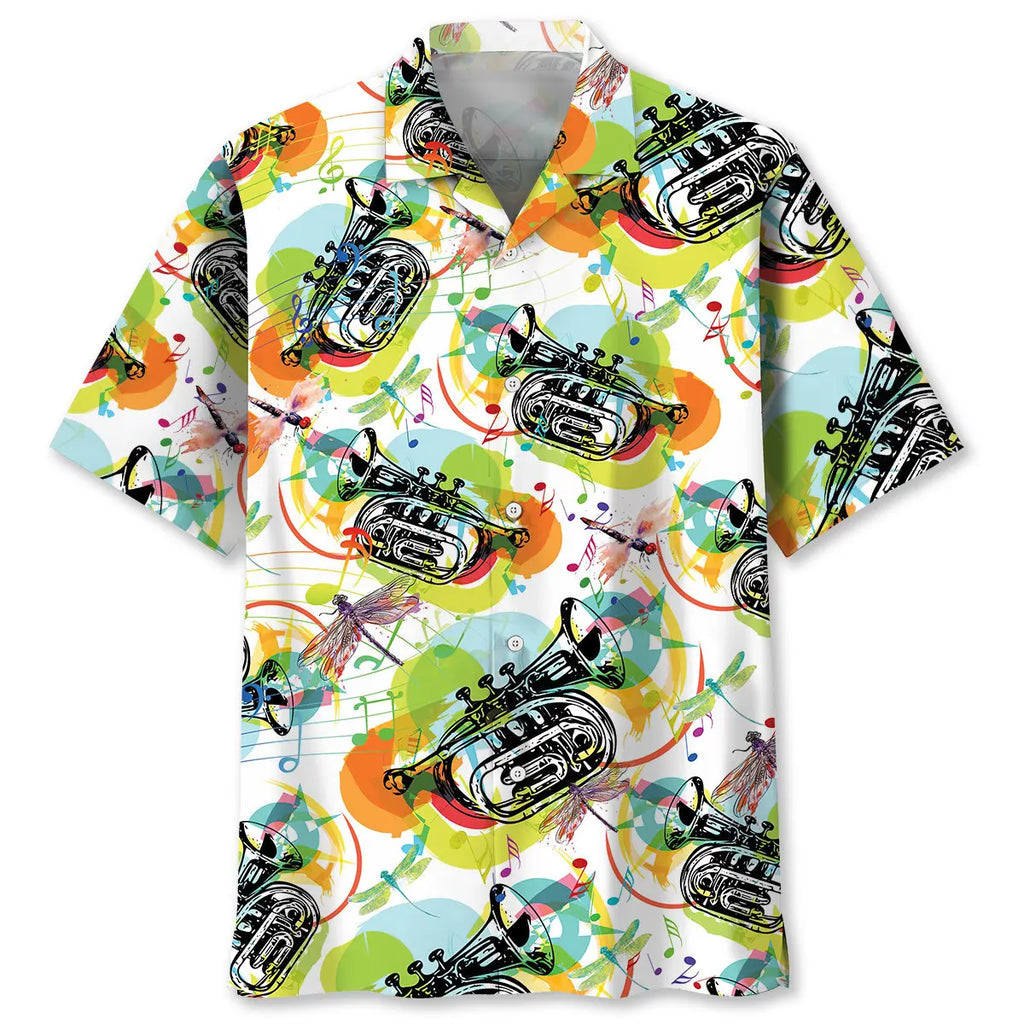 Hawaiian Shirt / Adults / S Vintage Dragonfly And Trumpet Hawaiian Shirt