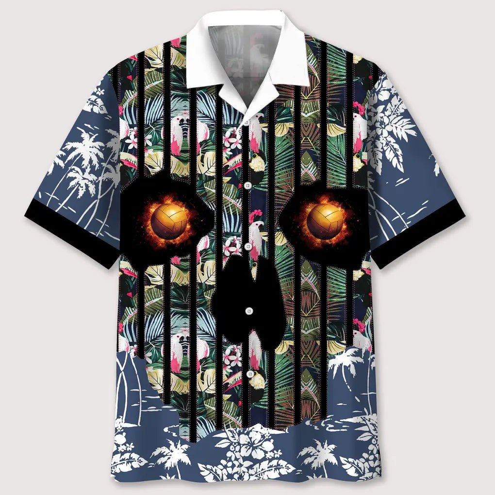 Hawaiian Shirt / Adults / S volleyball flower skull hawaiian shirt