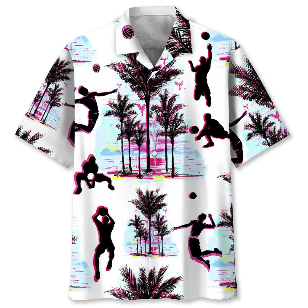 Hawaiian Shirt / Adults / S Volleyball Palm Trees Hawaiian Shirt