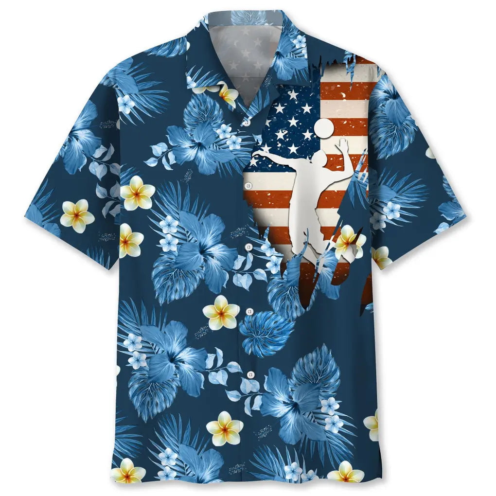Hawaiian Shirt / Adults / S Volleyball Usa Blue Tropical Hawaiian Shirt Summer Vibe