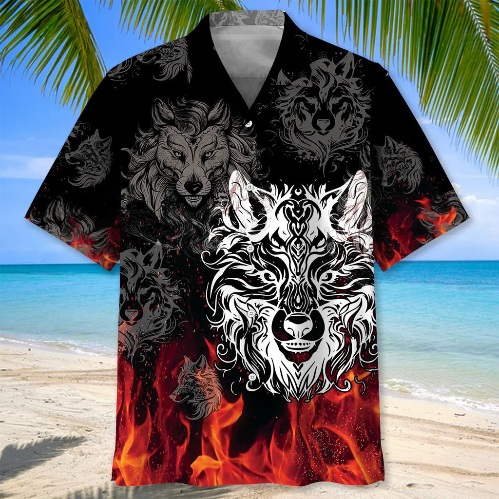 Wolf Fire Hawaiian Shirt