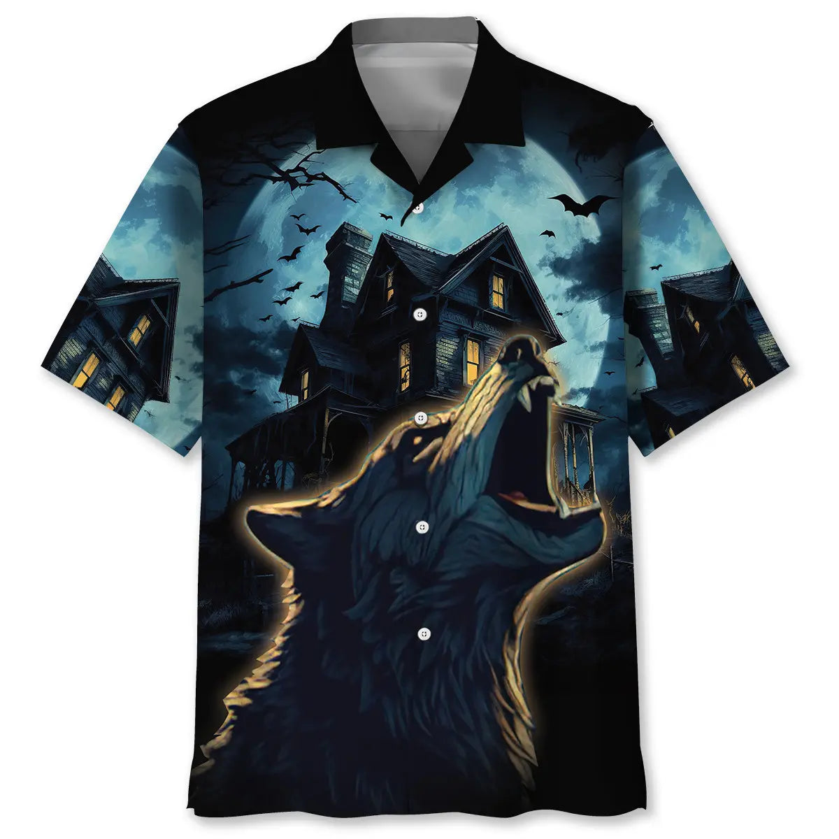 Hawaiian Shirt / Adults / S Wolf In A Full Moon Horror Night Hawaiian Shirt