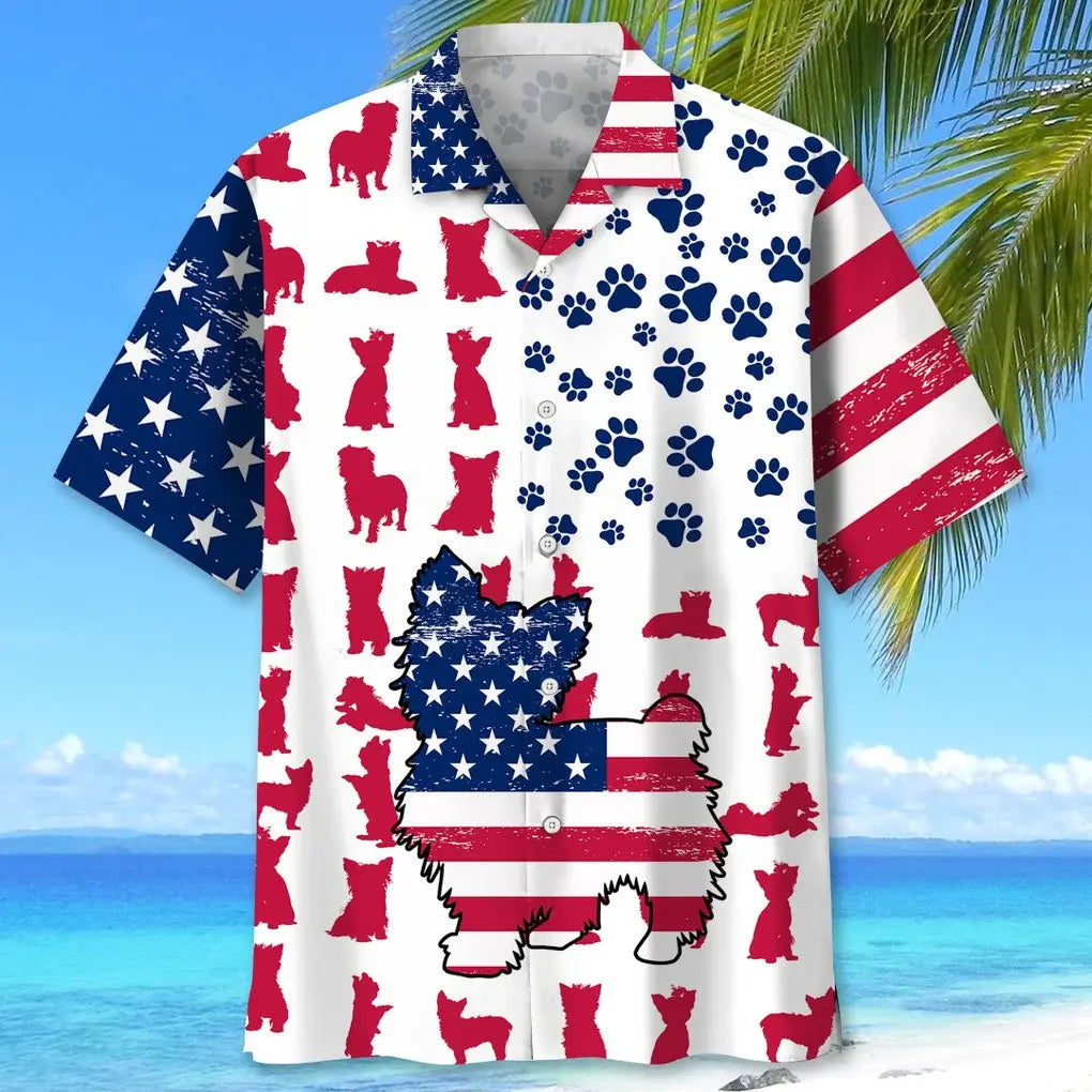 Yorkie Usa Flag Hawaiian Shirt