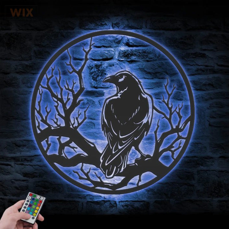 Crow Moon Sign Home Decor, Metal Wall Signs With RGB Led Light