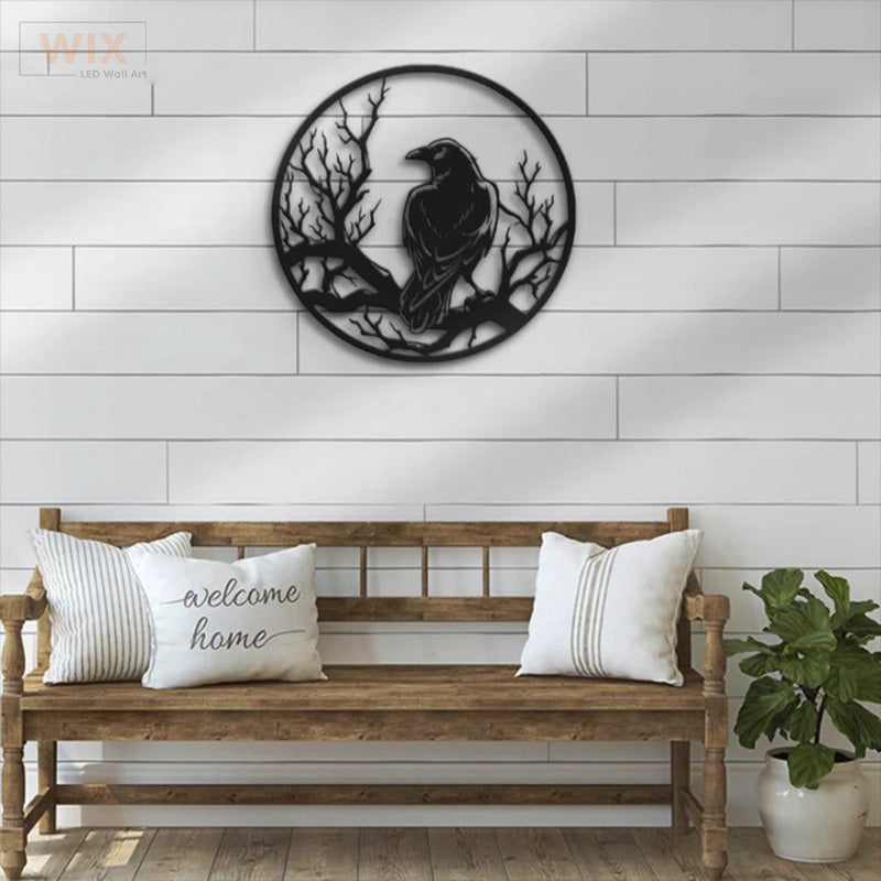 Crow Moon Sign Home Decor, Metal Wall Signs With RGB Led Light