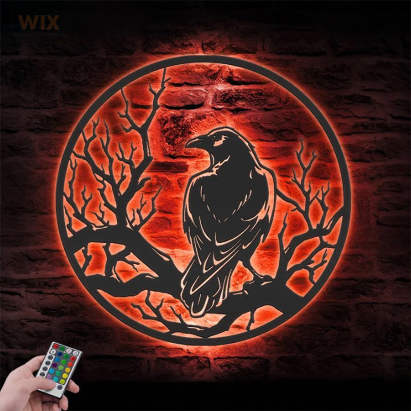 Crow Moon Sign Home Decor, Metal Wall Signs With RGB Led Light