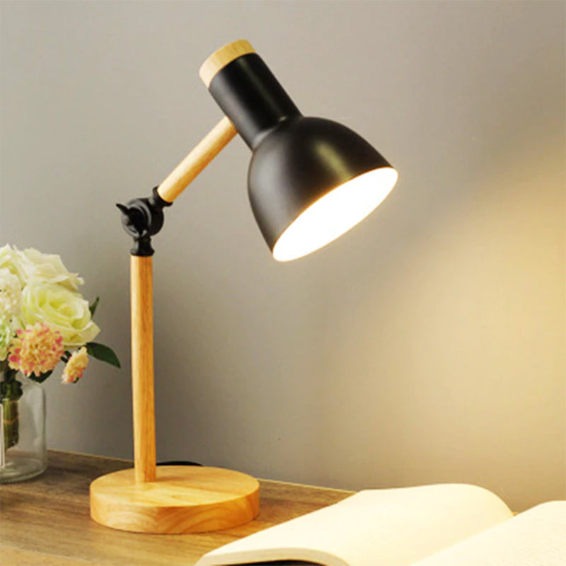 Creative Nordic Wooden Art Iron LED Folding Simple Desk Lamp, Eye Protection Reading Table Lamp Living Room Bedroom Home Decor