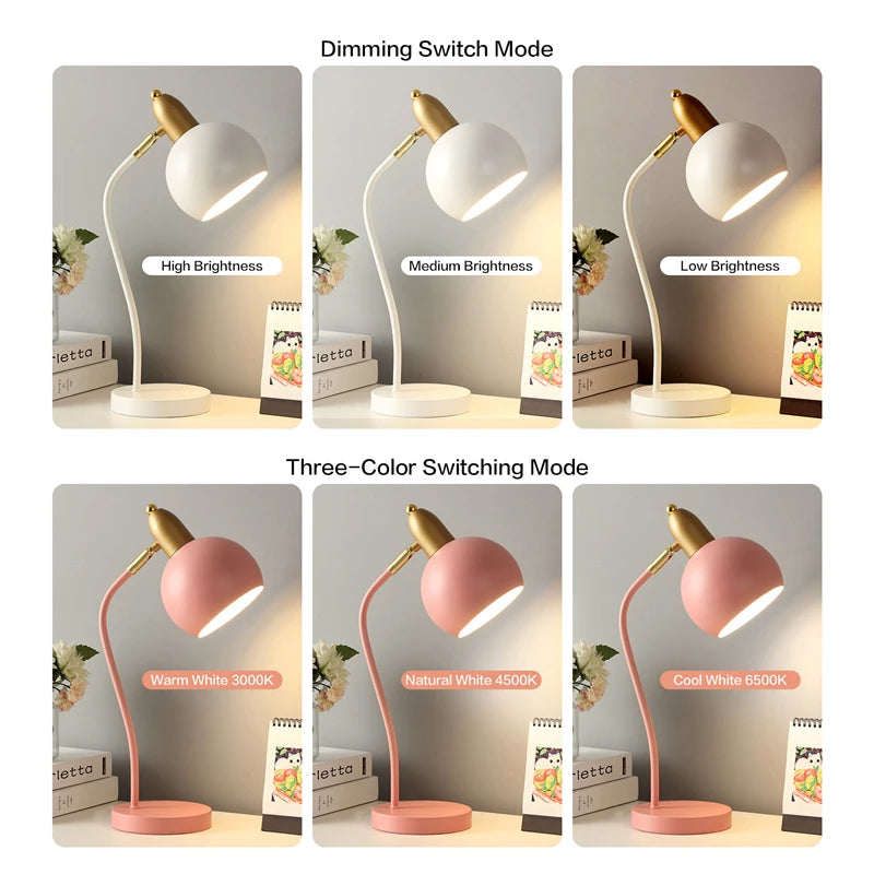 Nordic Iron Art LED Fashion Simple Desk Lamp Eye Protection Dimming Metal Table Lamp Living Room Bedroom Office Home Decor