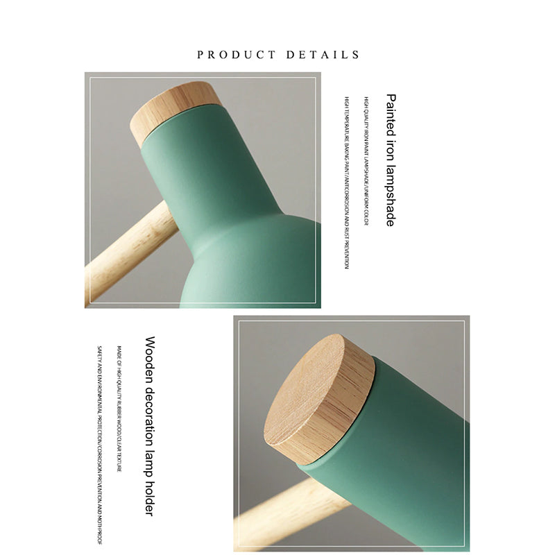 Creative Nordic Wooden Art Iron LED Folding Simple Desk Lamp, Eye Protection Reading Table Lamp Living Room Bedroom Home Decor