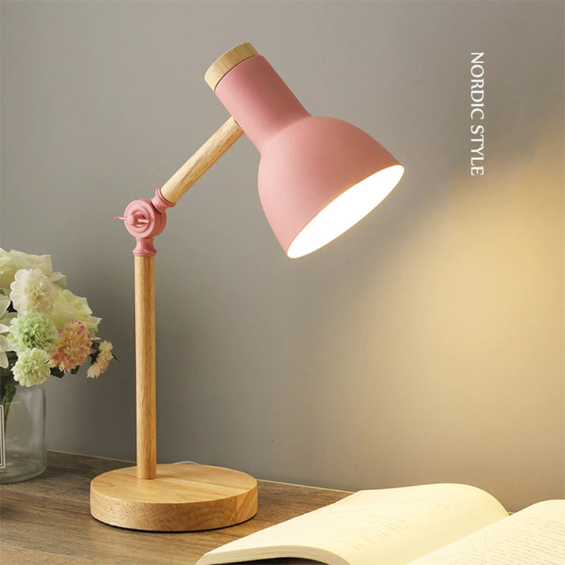 Creative Nordic Wooden Art Iron LED Folding Simple Desk Lamp, Eye Protection Reading Table Lamp Living Room Bedroom Home Decor