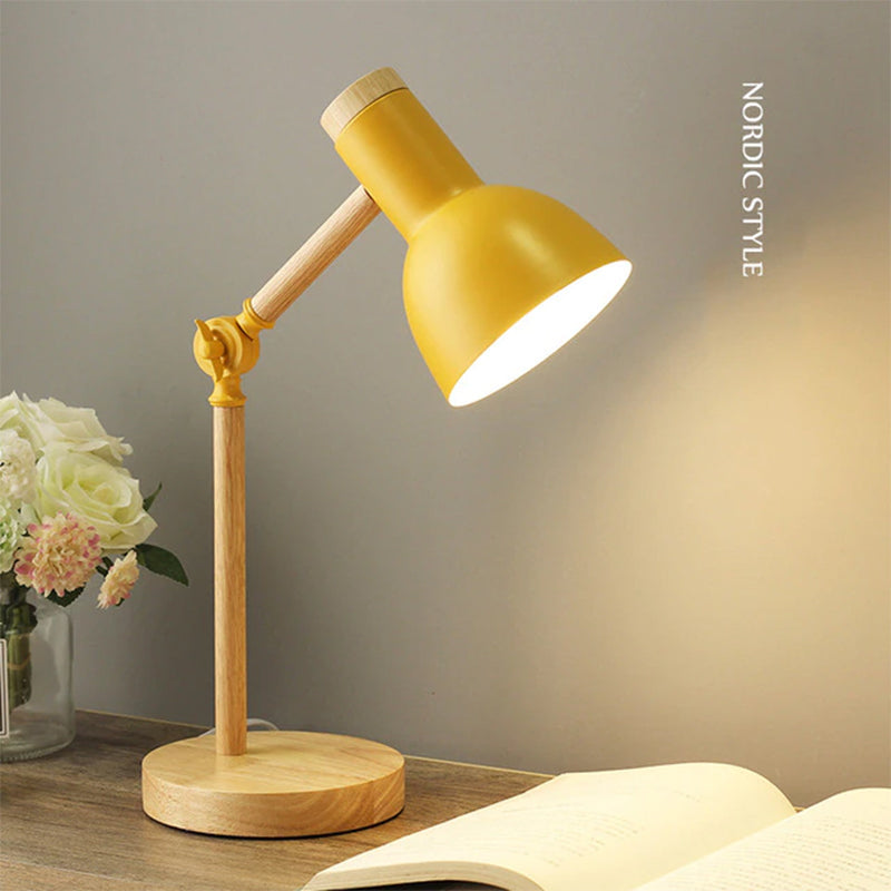 Creative Nordic Wooden Art Iron LED Folding Simple Desk Lamp, Eye Protection Reading Table Lamp Living Room Bedroom Home Decor