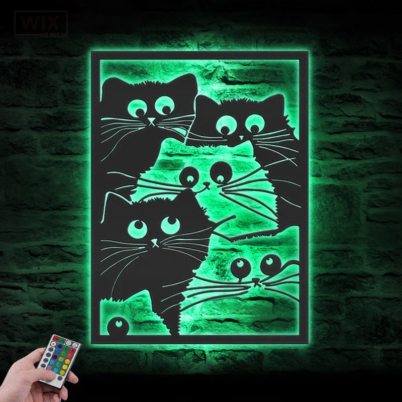 Cat Led Metal Sign 