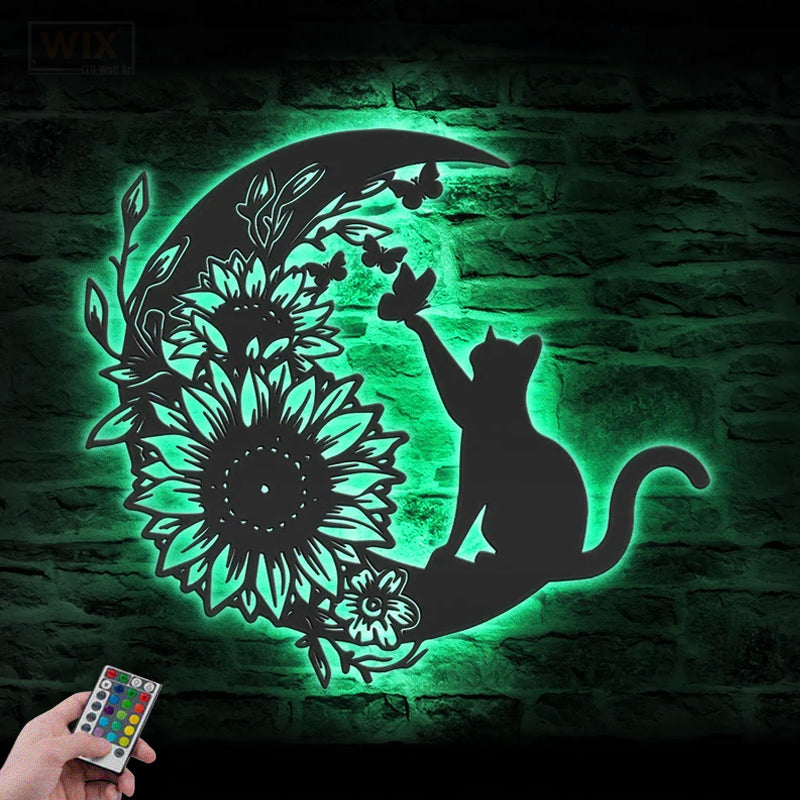 Cat Led Metal Sign 