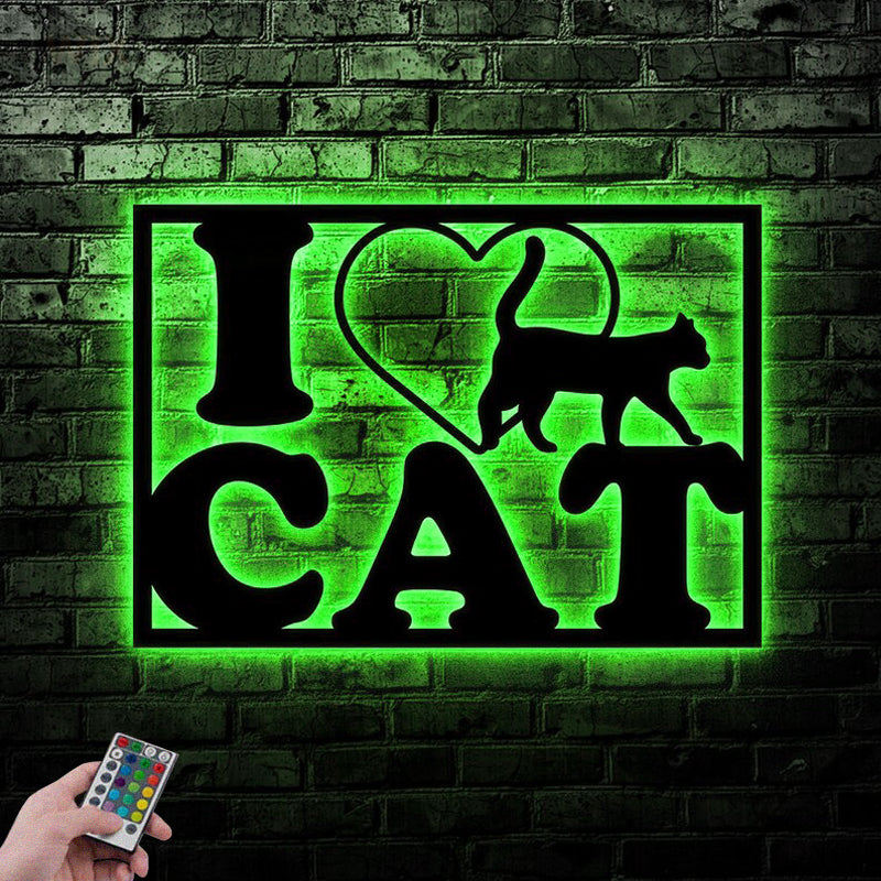 Cat Led Metal Sign 