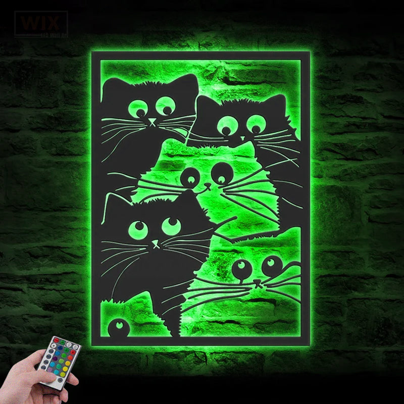 Cat Led Metal Sign 