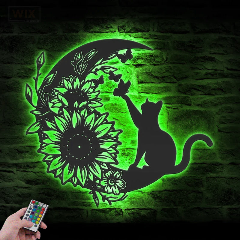 Cat Led Metal Sign 