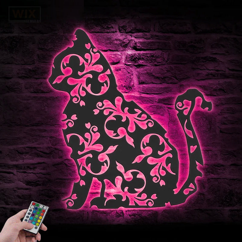 Cat Led Metal Sign 