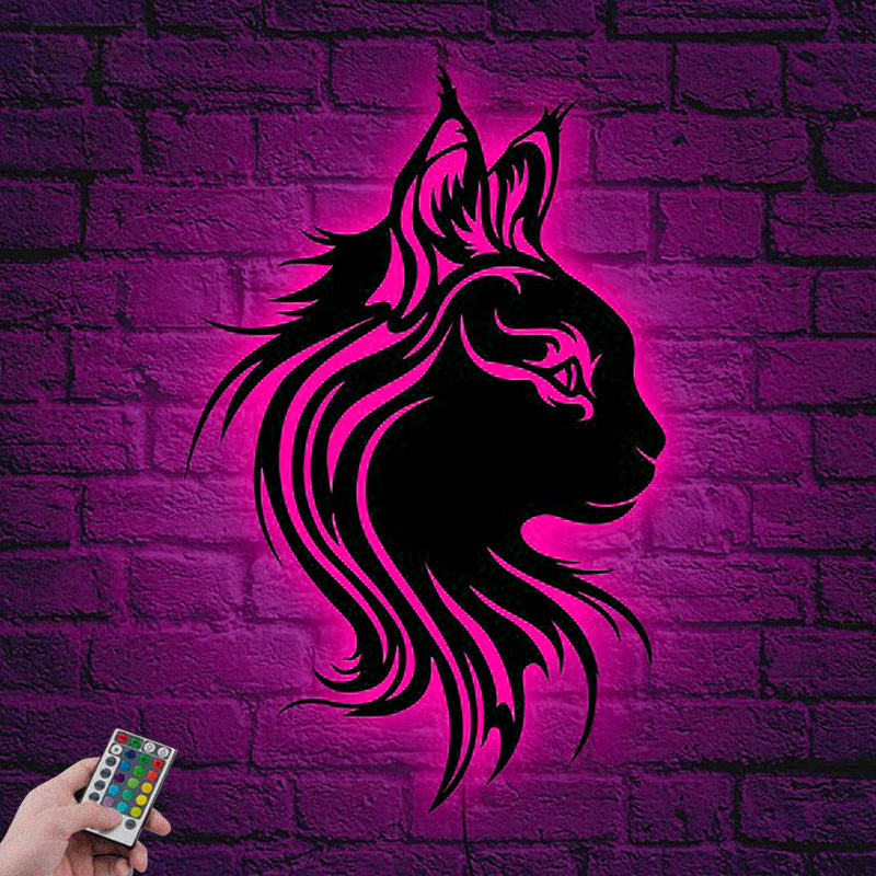 Cat Led Metal Sign 