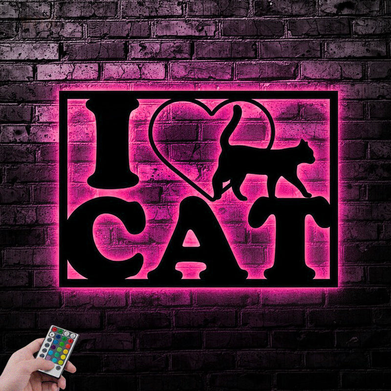 Cat Led Metal Sign 