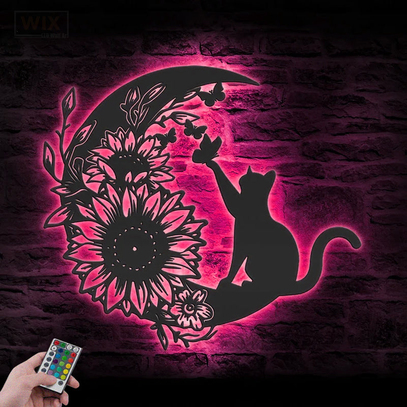 Cat Led Metal Sign 