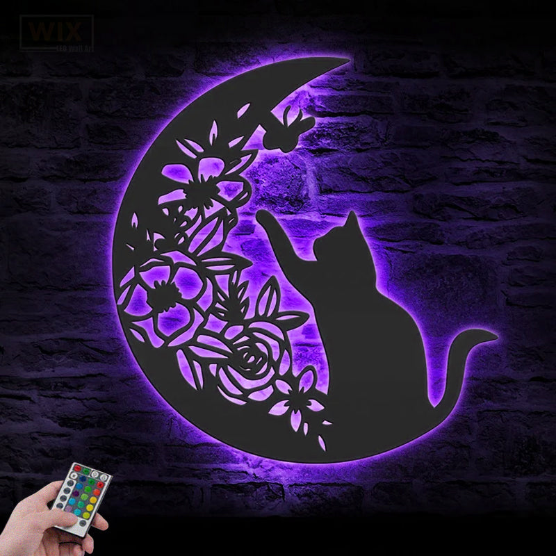 Cat Led Metal Sign 