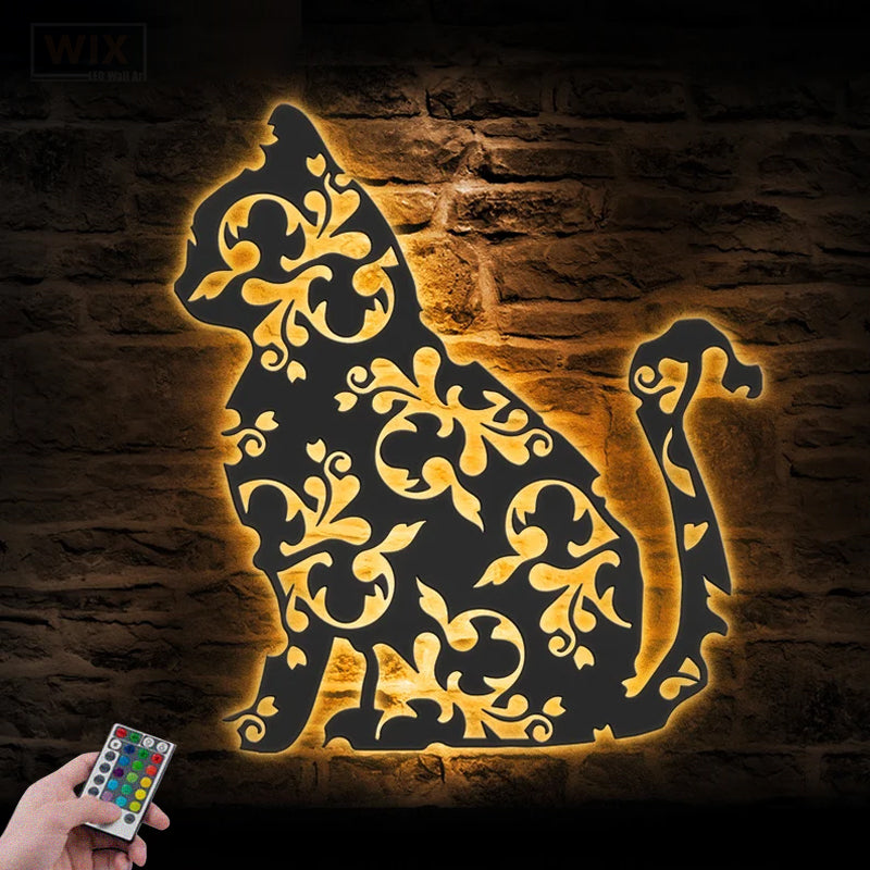 Cat Led Metal Sign 