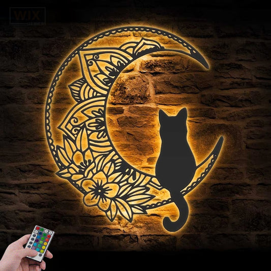 Cat Led Metal Sign 
