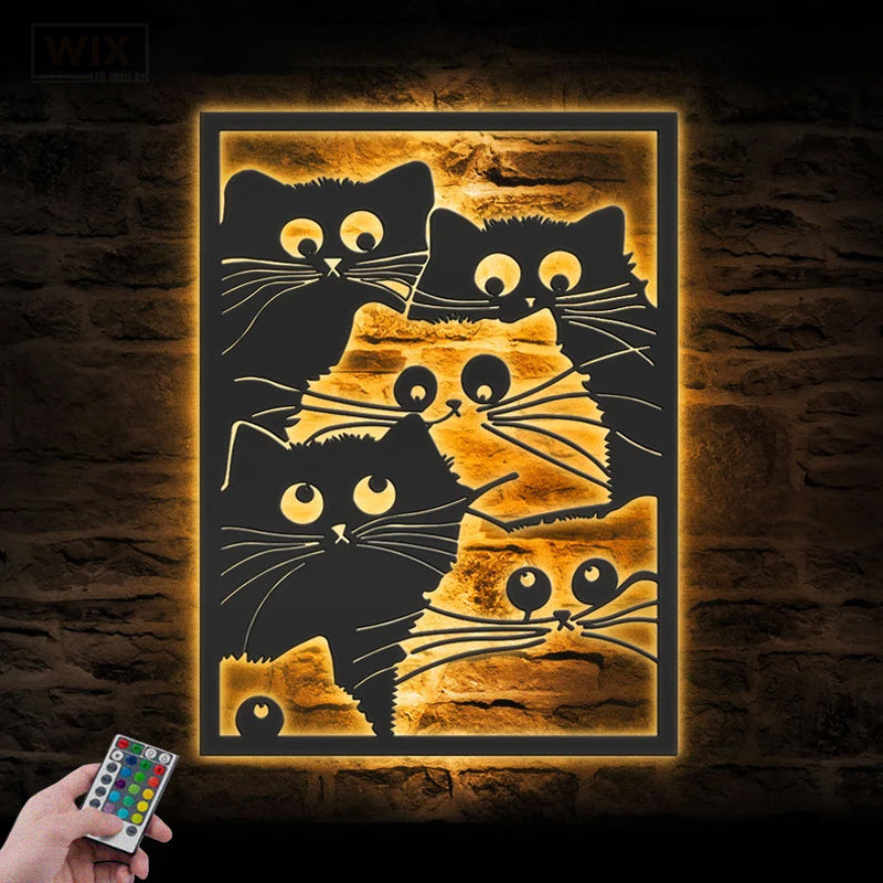 Cat Led Metal Sign 