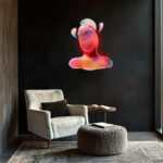 Abstract Gamer Room Neon Wall Art – Modern Plexiglass LED Poster | Colorful Face Decor