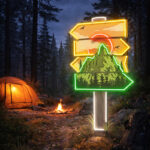 Adventure Signpost Neon Sign – Mountain & Sunset LED Neon Wall Art