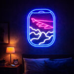 Airplane Window Neon Sign – Flying Plane & Cloud LED Wall Light