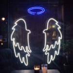 Angel Wings Neon Sign with Halo – White & Blue LED Wall Light