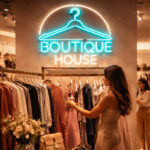 Boutique House LED Neon Sign with Hanger Design for Clothing Store, Fashion Shop and Wall Decor