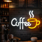 Coffee Cup Neon Sign – Warm Yellow & White LED Café Wall Light