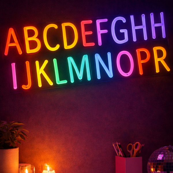 Colorful Alphabet LED Neon Sign for Kids Room, Classroom and Wall Decoration