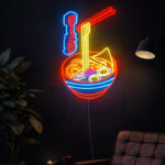 Colorful Ramen Bowl Neon Sign with Chopsticks – Vibrant LED Noodle Wall Art