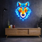 Colorful Wolf Head Neon Wall Sign – Blue LED Neon Animal Art for Living Room, Bedroom, Office, or Modern Decor